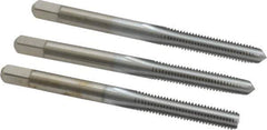 Made in USA - #10-32 UNF, 4 Flute, Bottoming, Plug & Taper, Chrome Finish, High Speed Steel Tap Set - Right Hand Cut, 2-3/8" OAL, 7/8" Thread Length, 2B/3B Class of Fit - Exact Tool & Supply