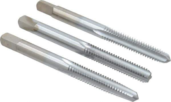 Made in USA - #12-24 UNC, 4 Flute, Bottoming, Plug & Taper, Chrome Finish, High Speed Steel Tap Set - Right Hand Cut, 2-3/8" OAL, 15/16" Thread Length, 2B/3B Class of Fit - Exact Tool & Supply