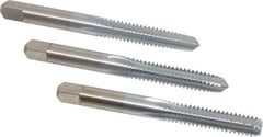 Made in USA - 1/4-20 UNC, 4 Flute, Bottoming, Plug & Taper, Chrome Finish, High Speed Steel Tap Set - Right Hand Cut, 2-1/2" OAL, 1" Thread Length, 2B/3B Class of Fit - Exact Tool & Supply