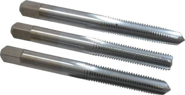 Made in USA - 1/4-28 UNF, 4 Flute, Bottoming, Plug & Taper, Chrome Finish, High Speed Steel Tap Set - Right Hand Cut, 2-1/2" OAL, 1" Thread Length, 2B/3B Class of Fit - Exact Tool & Supply