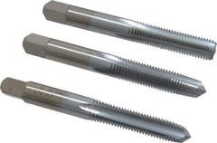 Made in USA - 5/16-24 UNF, 4 Flute, Bottoming, Plug & Taper, Chrome Finish, High Speed Steel Tap Set - Right Hand Cut, 2-23/32" OAL, 1-1/8" Thread Length, 2B/3B Class of Fit - Exact Tool & Supply