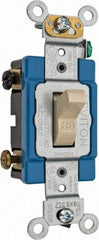 Leviton - 2 Pole, 120 to 277 VAC, 15 Amp, Industrial Grade, Toggle, Wall and Dimmer Light Switch - 1.31 Inch Wide x 4.06 Inch High - Exact Tool & Supply