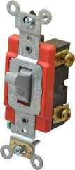 Leviton - 1 Pole, 120 to 277 VAC, 20 Amp, Industrial Grade, Toggle, Wall and Dimmer Light Switch - 1.31 Inch Wide x 4.06 Inch High - Exact Tool & Supply