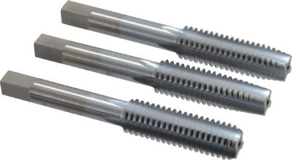 Made in USA - 7/16-14 UNC, 4 Flute, Bottoming, Plug & Taper, Chrome Finish, High Speed Steel Tap Set - Right Hand Cut, 3-5/32" OAL, 1-7/16" Thread Length, 2B/3B Class of Fit - Exact Tool & Supply