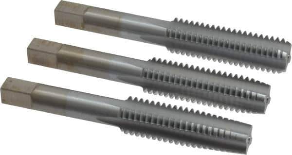 Made in USA - 1/2-13 UNC, 4 Flute, Bottoming, Plug & Taper, Chrome Finish, High Speed Steel Tap Set - Right Hand Cut, 3-3/8" OAL, 1-21/32" Thread Length, 2B/3B Class of Fit - Exact Tool & Supply