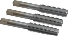Made in USA - 1/2-13 UNC, 4 Flute, Bottoming, Plug & Taper, Chrome Finish, High Speed Steel Tap Set - Right Hand Cut, 3-3/8" OAL, 1-21/32" Thread Length, 2B/3B Class of Fit - Exact Tool & Supply