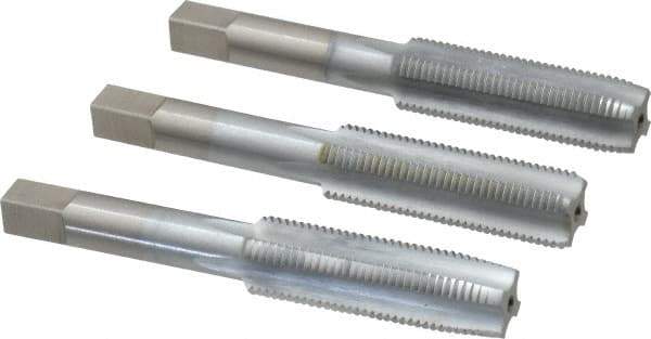 Made in USA - 1/2-20 UNF, 4 Flute, Bottoming, Plug & Taper, Chrome Finish, High Speed Steel Tap Set - Right Hand Cut, 3-3/8" OAL, 1-21/32" Thread Length, 2B/3B Class of Fit - Exact Tool & Supply