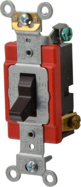 Leviton - 3 Pole, 120 to 277 VAC, 20 Amp, Industrial Grade, Toggle, Wall and Dimmer Light Switch - 1.31 Inch Wide x 4.06 Inch High - Exact Tool & Supply