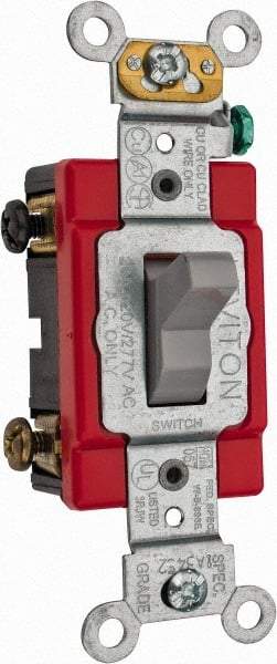 Leviton - 3 Pole, 120 to 277 VAC, 20 Amp, Industrial Grade, Toggle, Wall and Dimmer Light Switch - 1.31 Inch Wide x 4.06 Inch High - Exact Tool & Supply