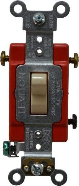 Leviton - 3 Pole, 120 to 277 VAC, 20 Amp, Industrial Grade, Toggle, Wall and Dimmer Light Switch - 1.31 Inch Wide x 4.06 Inch High - Exact Tool & Supply