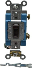 Leviton - 1 Pole, 120 to 277 VAC, 15 Amp, Industrial Grade, Toggle, Wall and Dimmer Light Switch - 1.31 Inch Wide x 4.06 Inch High - Exact Tool & Supply
