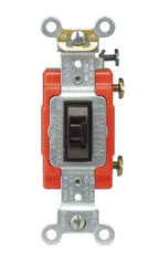 Leviton - 3 Pole, 120 to 277 VAC, 15 Amp, Industrial Grade, Toggle, Wall and Dimmer Light Switch - 1.31 Inch Wide x 4.06 Inch High - Exact Tool & Supply
