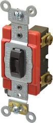 Leviton - 1 Pole, 120 to 277 VAC, 20 Amp, Industrial Grade, Toggle, Wall and Dimmer Light Switch - 1.31 Inch Wide x 4.06 Inch High - Exact Tool & Supply