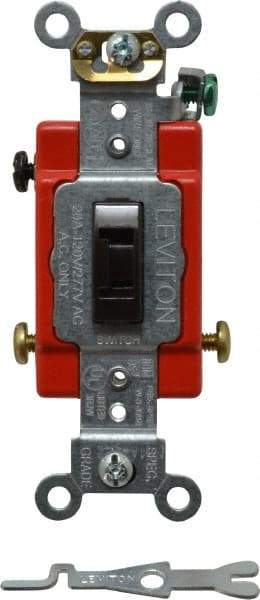 Leviton - 3 Pole, 120 to 277 VAC, 20 Amp, Industrial Grade, Toggle, Wall and Dimmer Light Switch - 1.31 Inch Wide x 4.06 Inch High - Exact Tool & Supply