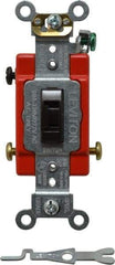Leviton - 3 Pole, 120 to 277 VAC, 20 Amp, Industrial Grade, Toggle, Wall and Dimmer Light Switch - 1.31 Inch Wide x 4.06 Inch High - Exact Tool & Supply