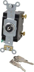 Leviton - 1 Pole, 120 to 277 VAC, 20 Amp, Industrial Grade, Key Lock, Wall and Dimmer Light Switch - 4.06 Inch High - Exact Tool & Supply