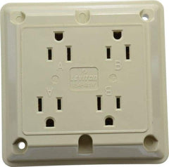 Leviton - 125 VAC, 15 Amp, 5-15R NEMA Configuration, Ivory, Specification Grade, Self Grounding Fourplex Receptacle - 1 Phase, 2 Poles, 3 Wire, Flush Mount, Chemical, Corrosion and Impact Resistant - Exact Tool & Supply