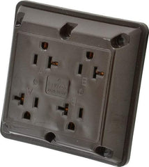 Leviton - 125 VAC, 20 Amp, 5-20R NEMA Configuration, Brown, Specification Grade, Self Grounding Fourplex Receptacle - 1 Phase, 2 Poles, 3 Wire, Flush Mount, Chemical, Corrosion and Impact Resistant - Exact Tool & Supply