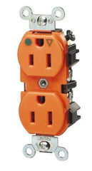 Leviton - 125 VAC, 20 Amp, 5-20R NEMA Configuration, Orange, Hospital Grade, Self Grounding Duplex Receptacle - 1 Phase, 2 Poles, 3 Wire, Flush Mount, Impact Resistant - Exact Tool & Supply
