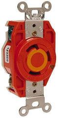 Leviton - 125 VAC, 30 Amp, L5-30R NEMA Configuration, Orange, Industrial Grade, Isolated Ground Single Receptacle - 1 Phase, 2 Poles, 3 Wire, Flush Mount - Exact Tool & Supply