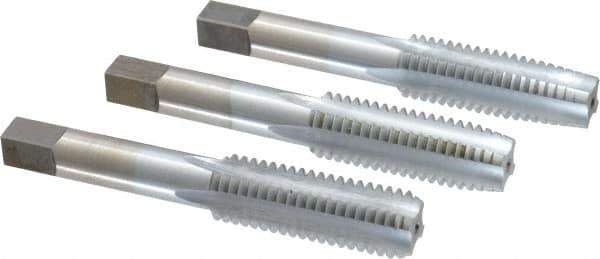 Made in USA - 9/16-12 UNC, 4 Flute, Bottoming, Plug & Taper, Chrome Finish, High Speed Steel Tap Set - Right Hand Cut, 3-19/32" OAL, 1-21/32" Thread Length, 2B/3B Class of Fit - Exact Tool & Supply