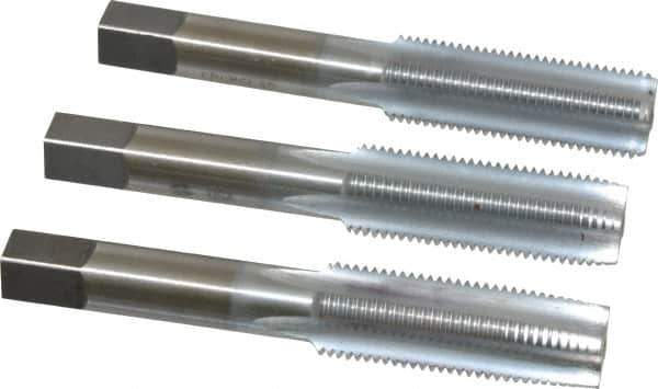 Made in USA - 9/16-18 UNF, 4 Flute, Bottoming, Plug & Taper, Chrome Finish, High Speed Steel Tap Set - Right Hand Cut, 3-19/32" OAL, 1-21/32" Thread Length, 2B/3B Class of Fit - Exact Tool & Supply