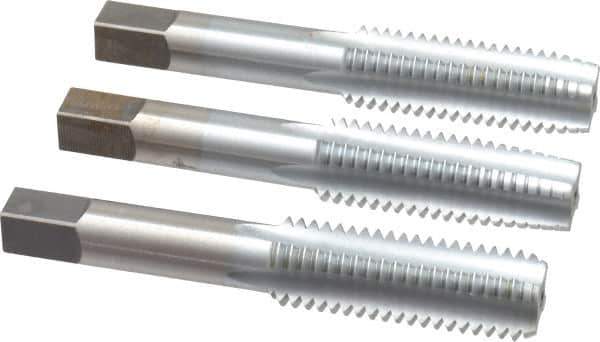 Made in USA - 5/8-11 UNC, 4 Flute, Bottoming, Plug & Taper, Chrome Finish, High Speed Steel Tap Set - Right Hand Cut, 3-13/16" OAL, 1-13/16" Thread Length, 2B/3B Class of Fit - Exact Tool & Supply