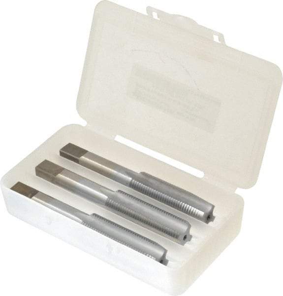 Made in USA - 5/8-18 UNF, 4 Flute, Bottoming, Plug & Taper, Chrome Finish, High Speed Steel Tap Set - Right Hand Cut, 3-13/16" OAL, 1-13/16" Thread Length, 2B/3B Class of Fit - Exact Tool & Supply