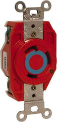 Leviton - 250 VAC, 30 Amp, L6-30R NEMA Configuration, Orange, Industrial Grade, Isolated Ground Single Receptacle - 1 Phase, 2 Poles, 3 Wire, Flush Mount - Exact Tool & Supply