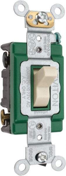 Leviton - 3 Pole, 120 to 277 VAC, 30 Amp, Industrial Grade, Toggle, Wall and Dimmer Light Switch - 1.31 Inch Wide x 4.06 Inch High - Exact Tool & Supply