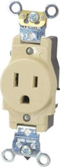 Leviton - 125 VAC, 15 Amp, 5-15R NEMA Configuration, Ivory, Industrial Grade, Self Grounding Single Receptacle - 1 Phase, 2 Poles, 3 Wire, Flush Mount, Impact Resistant - Exact Tool & Supply