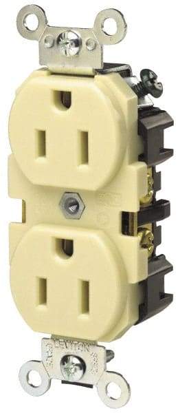 Hubbell Wiring Device-Kellems - 250 VAC, 15 Amp, 6-15R NEMA Configuration, Brown, Specification Grade, Self Grounding Duplex Receptacle - 1 Phase, 2 Poles, 3 Wire, Flush Mount - Exact Tool & Supply