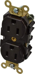 Leviton - 125 VAC, 15 Amp, 5-15R NEMA Configuration, Brown, Industrial Grade, Self Grounding Duplex Receptacle - 1 Phase, 2 Poles, 3 Wire, Flush Mount, Impact Resistant - Exact Tool & Supply
