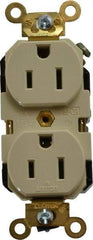 Leviton - 125 VAC, 15 Amp, 5-15R NEMA Configuration, Ivory, Industrial Grade, Self Grounding Duplex Receptacle - 1 Phase, 2 Poles, 3 Wire, Flush Mount, Impact Resistant - Exact Tool & Supply