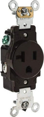 Leviton - 125 VAC, 20 Amp, 5-20R NEMA Configuration, Brown, Industrial Grade, Self Grounding Single Receptacle - 1 Phase, 2 Poles, 3 Wire, Flush Mount, Impact Resistant - Exact Tool & Supply
