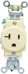 Leviton - 125 VAC, 20 Amp, 5-20R NEMA Configuration, Ivory, Industrial Grade, Self Grounding Single Receptacle - 1 Phase, 2 Poles, 3 Wire, Flush Mount, Impact and Tamper Resistant - Exact Tool & Supply