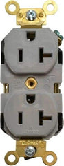 Leviton - 125 VAC, 20 Amp, 5-20R NEMA Configuration, Gray, Industrial Grade, Self Grounding Duplex Receptacle - 1 Phase, 2 Poles, 3 Wire, Flush Mount, Impact and Tamper Resistant - Exact Tool & Supply