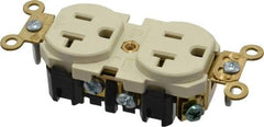 Leviton - 125 VAC, 20 Amp, 5-20R NEMA Configuration, Ivory, Industrial Grade, Self Grounding Duplex Receptacle - 1 Phase, 2 Poles, 3 Wire, Flush Mount, Impact and Tamper Resistant - Exact Tool & Supply