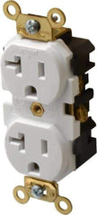 Leviton - 125 VAC, 20 Amp, 5-20R NEMA Configuration, White, Industrial Grade, Self Grounding Duplex Receptacle - 1 Phase, 2 Poles, 3 Wire, Flush Mount, Tamper Resistant - Exact Tool & Supply