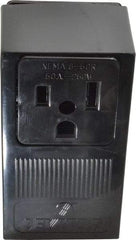 Leviton - 250 VAC, 50 Amp, 6-50R NEMA Configuration, Black, Industrial Grade, Self Grounding Single Receptacle - 1 Phase, 2 Poles, 3 Wire, Tamper Resistant - Exact Tool & Supply