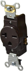 Leviton - 250 VAC, 20 Amp, 6-20R NEMA Configuration, Brown, Industrial Grade, Self Grounding Single Receptacle - 1 Phase, 2 Poles, 3 Wire, Flush Mount, Impact and Tamper Resistant - Exact Tool & Supply