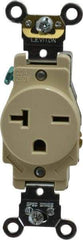 Leviton - 250 VAC, 20 Amp, 6-20R NEMA Configuration, Ivory, Industrial Grade, Self Grounding Single Receptacle - 1 Phase, 2 Poles, 3 Wire, Flush Mount, Impact and Tamper Resistant - Exact Tool & Supply