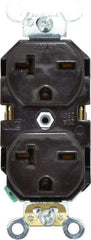 Leviton - 250 VAC, 20 Amp, 6-20R NEMA Configuration, Brown, Industrial Grade, Self Grounding Duplex Receptacle - 1 Phase, 2 Poles, 3 Wire, Flush Mount, Impact and Tamper Resistant - Exact Tool & Supply