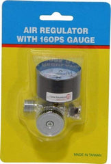 PRO-SOURCE - 1/4 NPT Port, Zinc Dial Air Regulator - 10 to 120 psi Range, 120 Max psi Supply Pressure, 1/4" Gauge Port Thread, 1.97" Wide x 1.97" High - Exact Tool & Supply