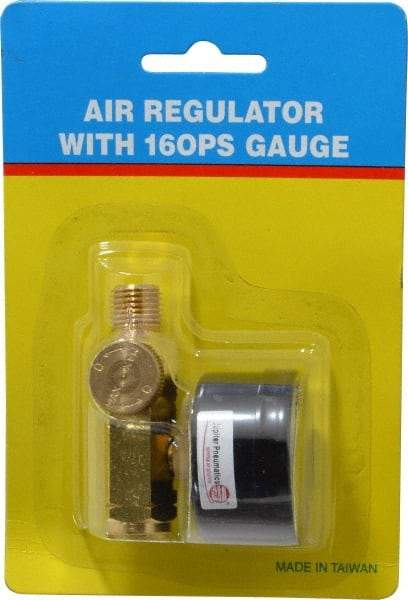 PRO-SOURCE - 1/4 NPT Port, Brass Dial Air Regulator - 10 to 120 psi Range, 120 Max psi Supply Pressure, 1/4" Gauge Port Thread, 2.36" Wide x 1.653" High - Exact Tool & Supply