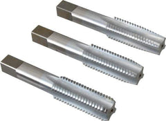 Made in USA - 7/8-9 UNC, 4 Flute, Bottoming, Plug & Taper, Chrome Finish, High Speed Steel Tap Set - Right Hand Cut, 4-11/16" OAL, 2-7/32" Thread Length, 2B/3B Class of Fit - Exact Tool & Supply