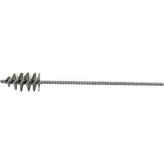 Brush Research Mfg. - 1-1/8" Diam Helical Stainless Steel Tube Brush - Single Spiral, 0.006" Filament Diam, 2-1/8" Brush Length, 10" OAL, 0.245" Diam Galvanized Steel Shank - Exact Tool & Supply