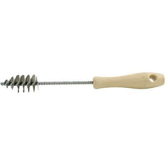 Brush Research Mfg. - 1.15" Diam Helical Stainless Steel Tube Brush - Single Spiral, 0.006" Filament Diam, 2-1/8" Brush Length, 10-1/2" OAL, 0.245" Diam Plastic Handle Shank - Exact Tool & Supply