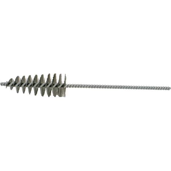 Brush Research Mfg. - 1.2" Diam Helical Stainless Steel Tube Brush - Single Spiral, 0.006" Filament Diam, 2-1/8" Brush Length, 10-1/2" OAL, 0.245" Diam Plastic Handle Shank - Exact Tool & Supply