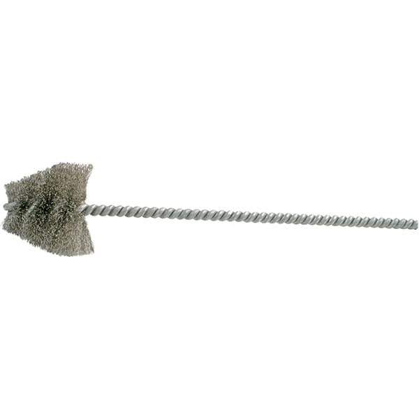 Brush Research Mfg. - 2.188" Diam Helical Stainless Steel Tube Brush - Single Spiral, 0.008" Filament Diam, 1-3/4" Brush Length, 10" OAL, 0.292" Diam Galvanized Steel Shank - Exact Tool & Supply